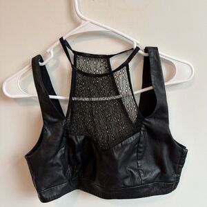 Zara Black Lace and Leather Detail Top
